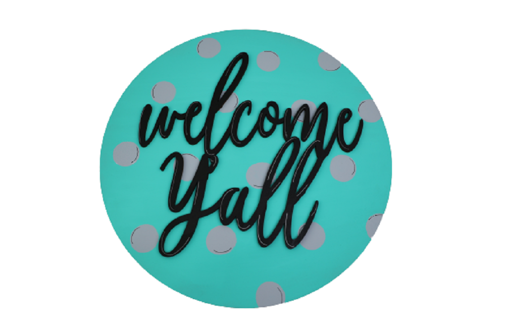 3D Round MDF Cutout Welcome Y'all - Unfinished For DIY