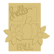 3D Window MDF Cutout Hello Fall Pumpkin With Flowers - Unfinished For DIY