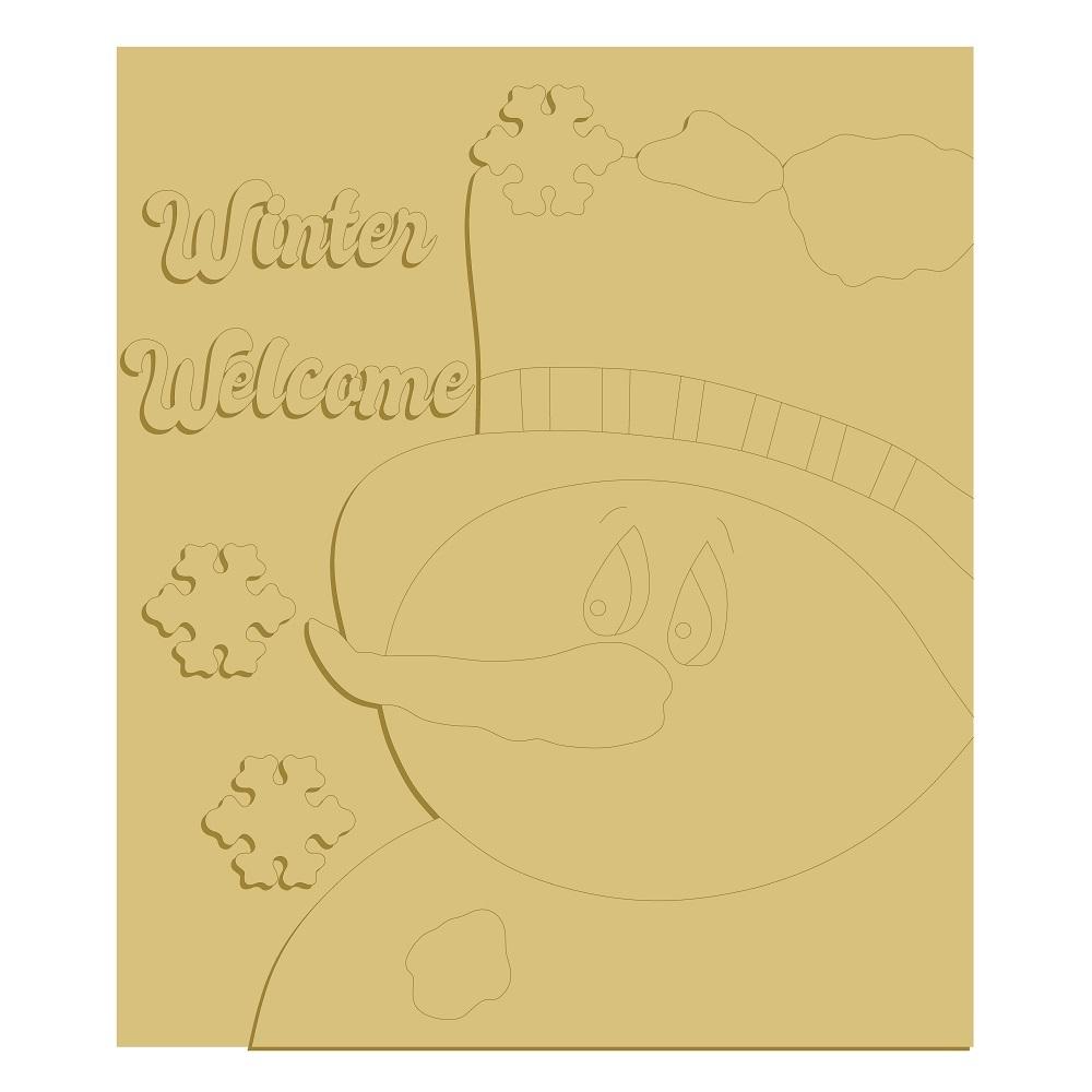 3D Square MDF Cutout Winter Welcome - Unfinished For DIY