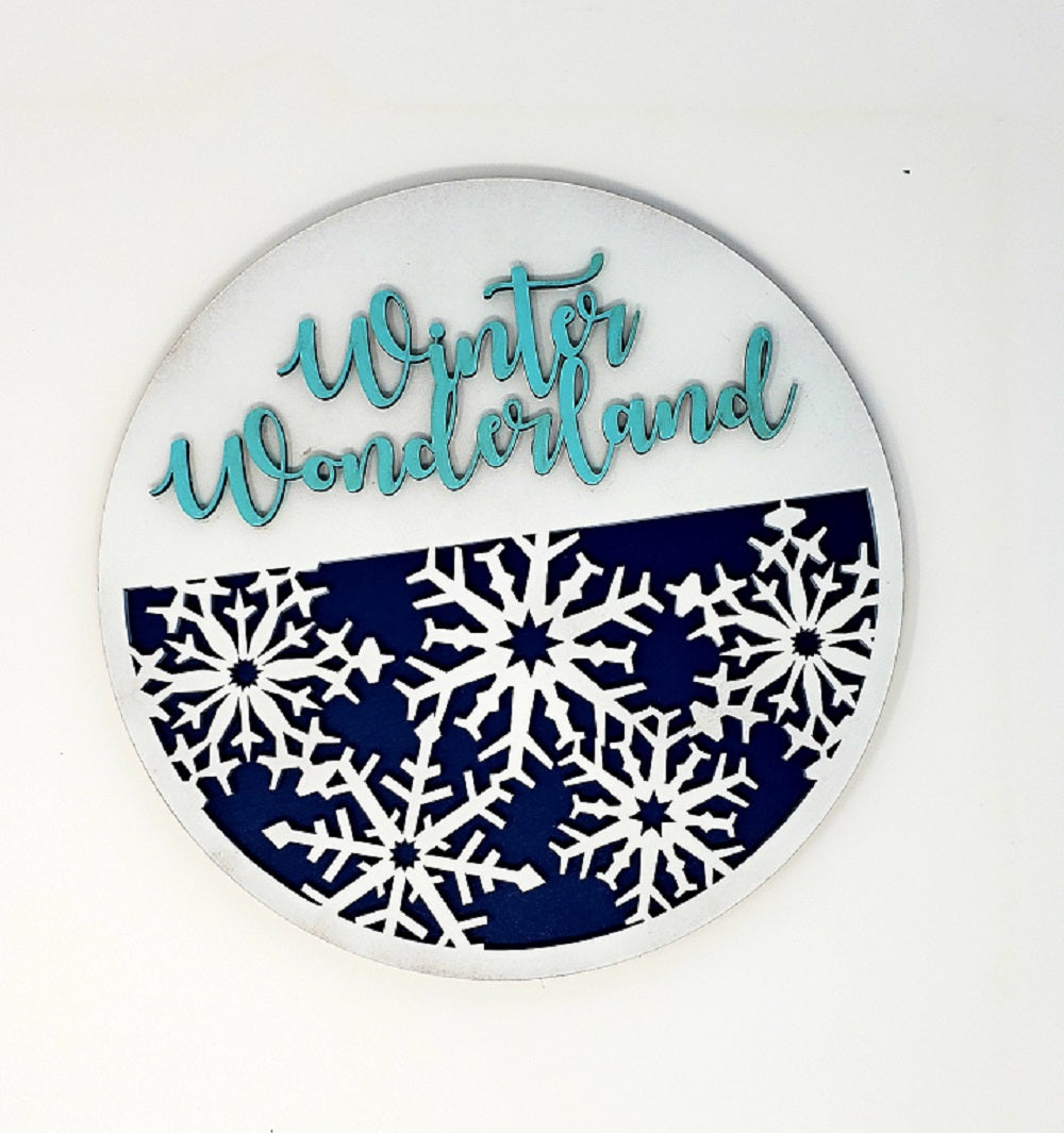 3D Round MDF Cutout Winter Wonderland Snowflake Panel - Unfinished For DIY