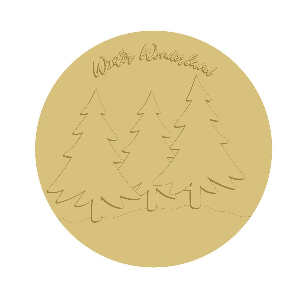 3D Round MDF Cutout Winter Wonderland Three Pine Trees On Snow - Unfinished For DIY
