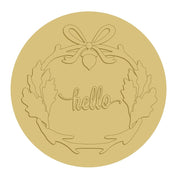 3D Round MDF Cut Out Hello Wreath With Bow And Leaves - Unfinished For DIY