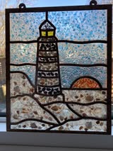 Faux Stained Glass Laser Cut MDF Cutout Square Lighthouse Sunset Scene - Unfinished For DIY