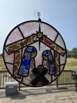 Faux Stained Glass Laser Cut Round MDF Cutout Nativity Scene - Unfinished For DIY