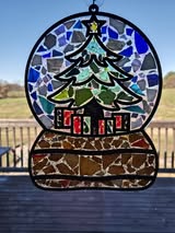 Faux Stained Glass Laser Cut MDF Cutout Snow Globe Christmas Tree Inside - Unfinished For DIY
