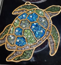 Faux Stained Glass Laser Cut Sea Turtle MDF Cutout Mosaic Shell Pattern - Unfinished For DIY
