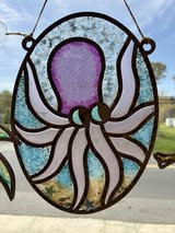 Faux Stained Glass Laser Cut MDF Cutout Oval Octopus Line Art - Unfinished For DIY