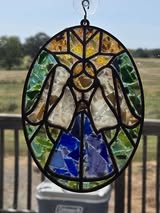 Faux Stained Glass Laser Cut Oval MDF Cutout Angel In Oval Frame - Unfinished For DIY