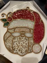 Faux Stained Glass Laser Cut Round MDF Cutout Santa Silhouette - Unfinished For DIY