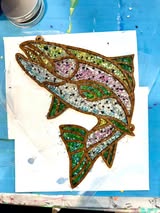 Faux Stained Glass Laser Cut MDF Cutout Fish Line Art - Unfinished For DIY