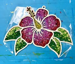 Faux Stained Glass Laser Cut MDF Cutout Hibiscus Flower Silhouette - Unfinished For DIY