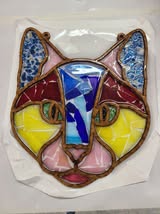 Faux Stained Glass Cat MDF Cutout Head Silhouette - Unfinished For DIY