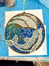 Faux Stained Glass Laser Cut Round MDF Cutout Dolphin Silhouette - Unfinished For DIY