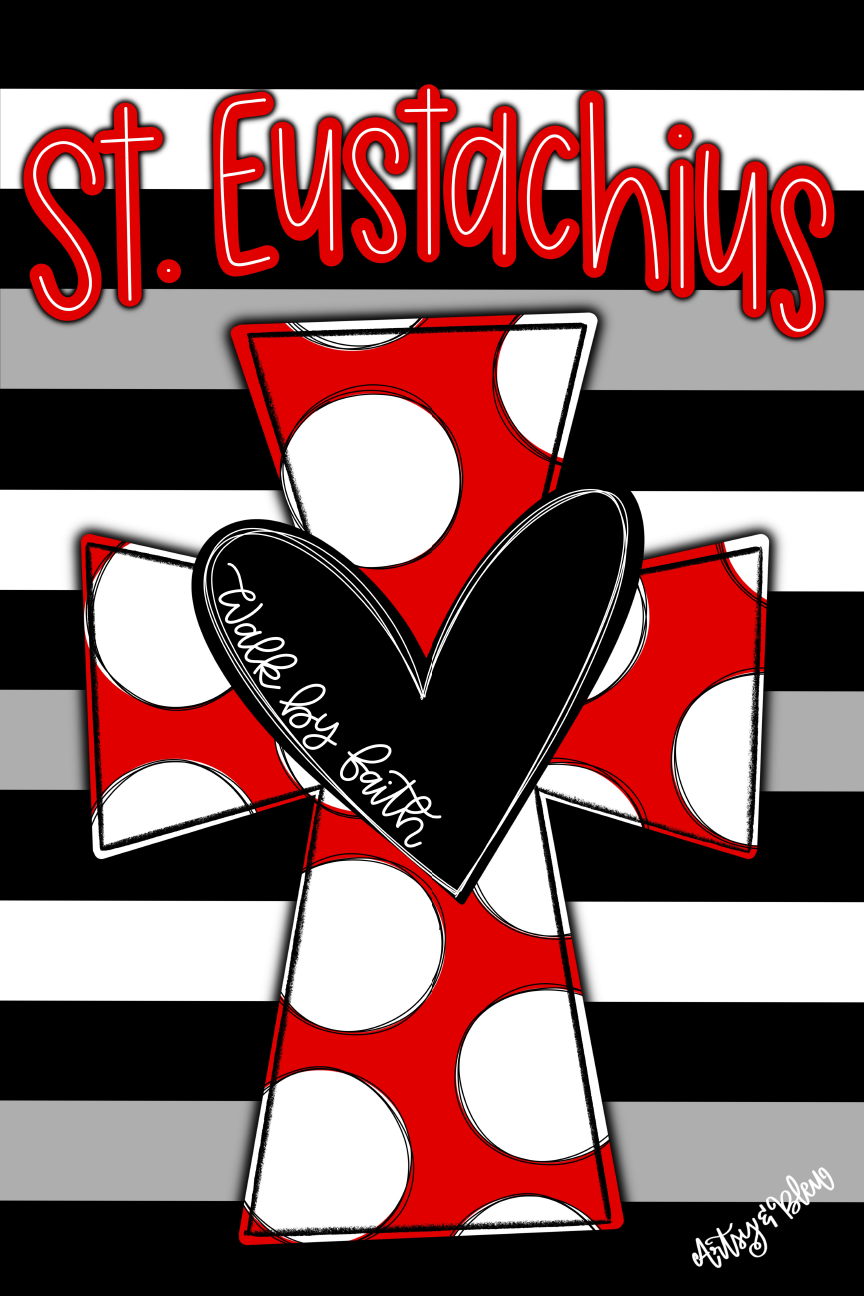 ARTSY AND BLEU RED CROSS WITH WHITE DOTS ST EUSTACHIUS