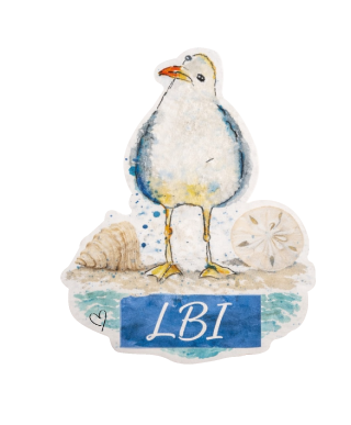 SPRINKLED WITH HEARTS BIRD ON BEACH WITH SHELLS AND LBI