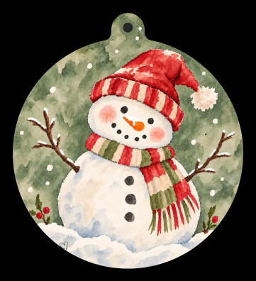 SPRINKLED WITH HEARTS SNOWMAN WITH RED HAT AND GREEN RED AND CREAM SCARF