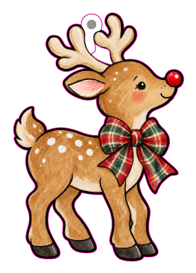 SPRINKLED WITH HEARTS REINDEER WITH RED AND GREEN BOW