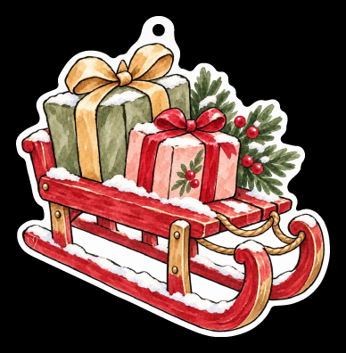 SPRINKLED WITH HEARTS RED SLEIGH WITH GIFTS