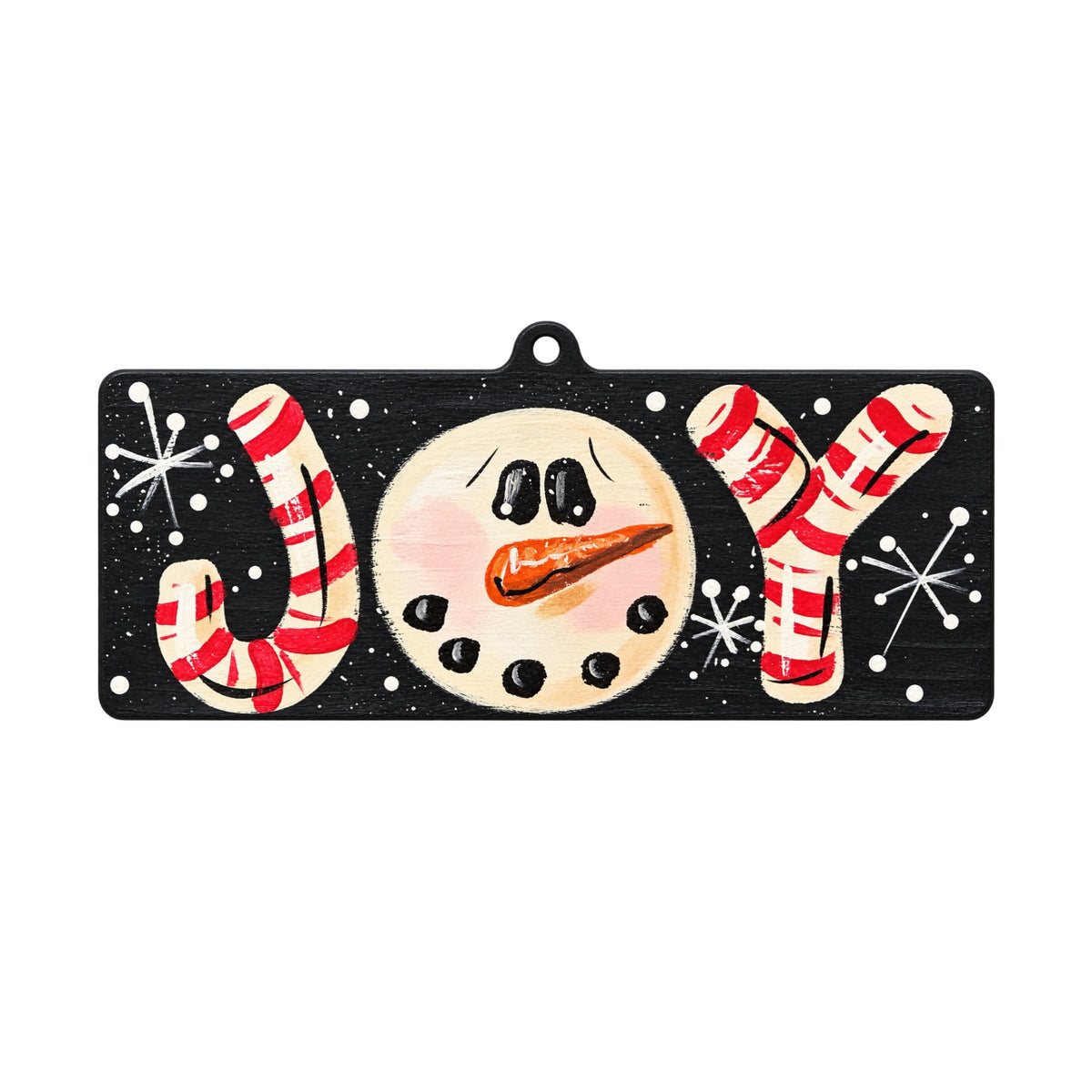 SPRINKLED WITH HEARTS JOY WITH A SNOWMAN FACE IN THE MIDDLE FOR THE LETTER O