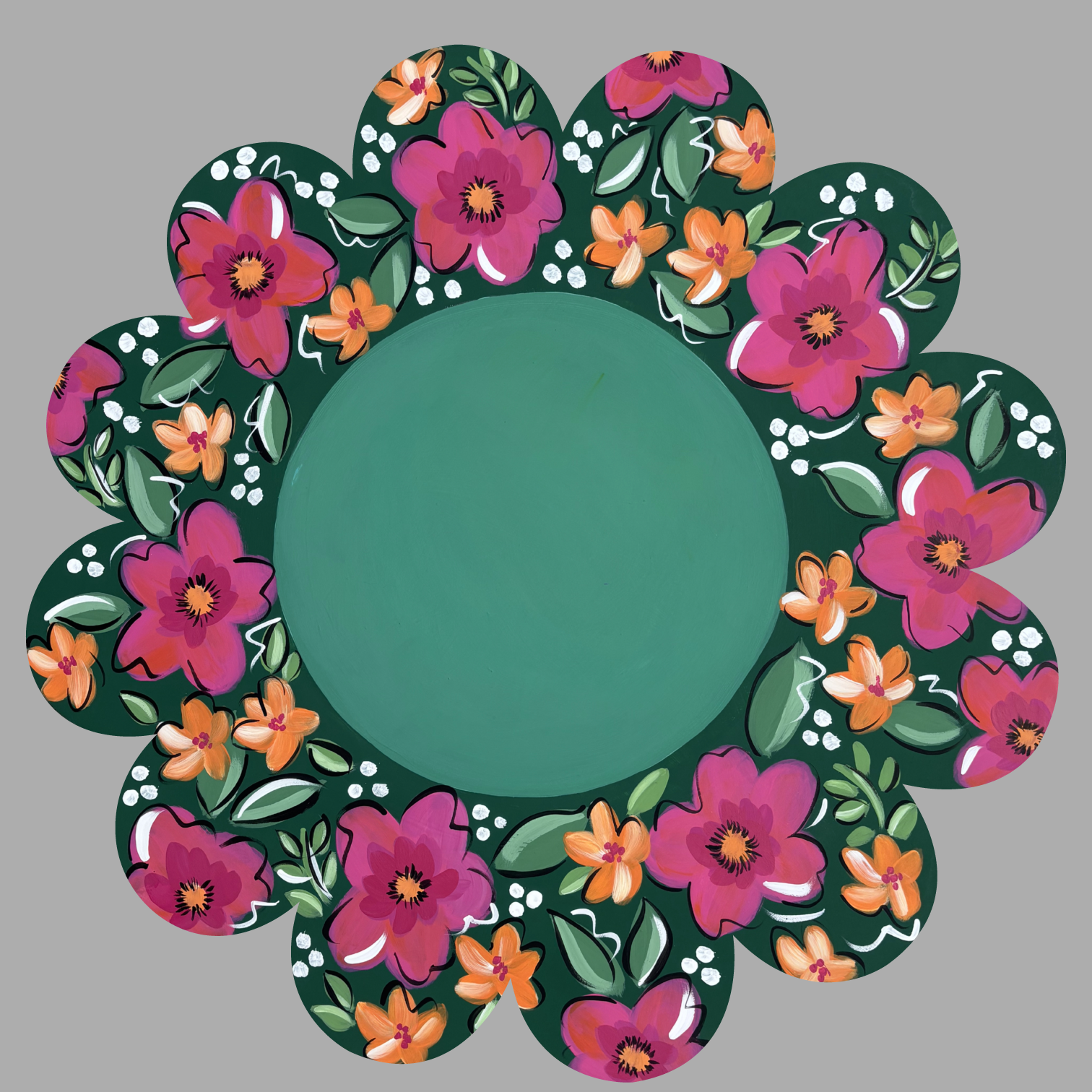 ANNA EVANS GREEN CENTER PINK ORANGE FLOWERS