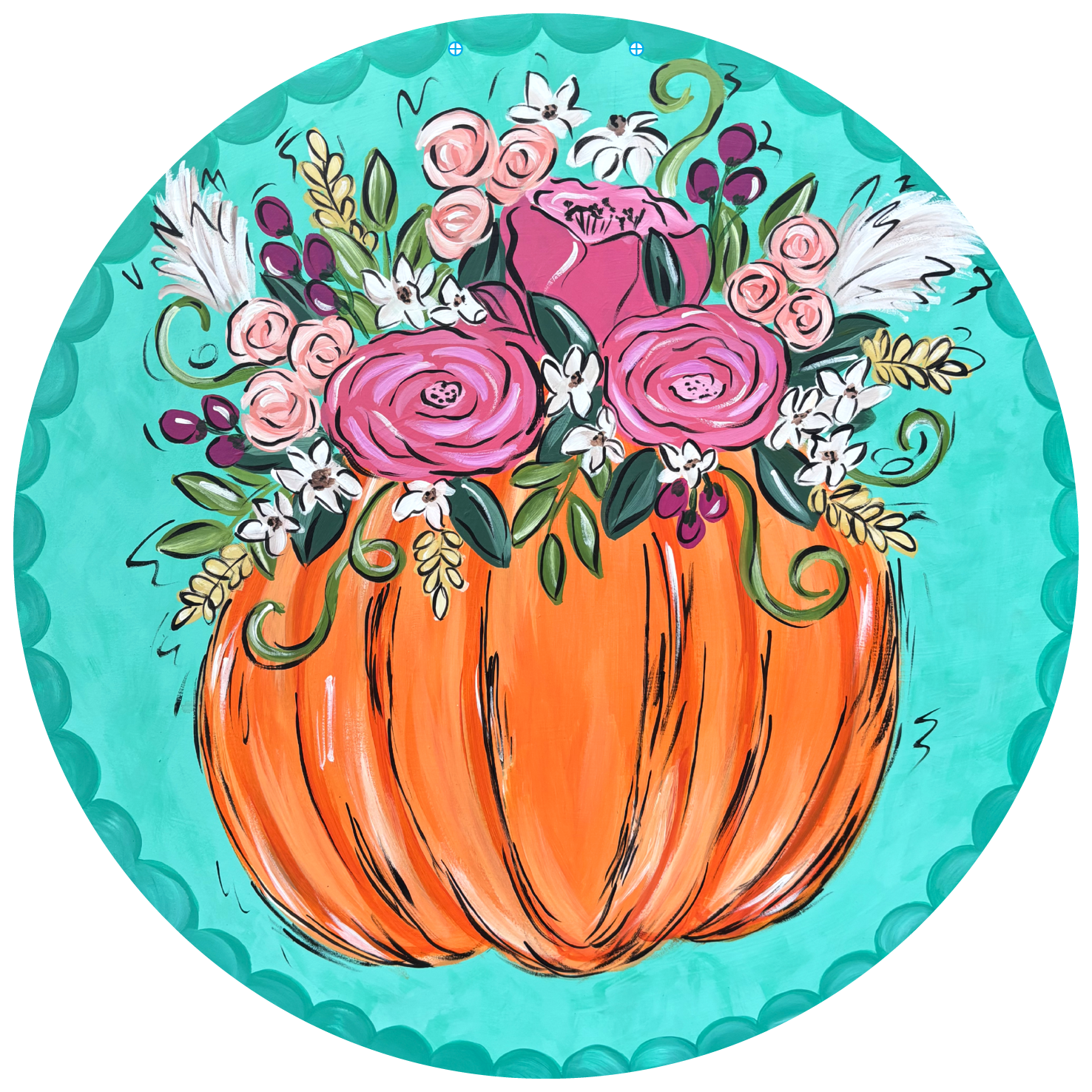 ANNA EVANS TEAL ROUND FLORAL PUMPKIN