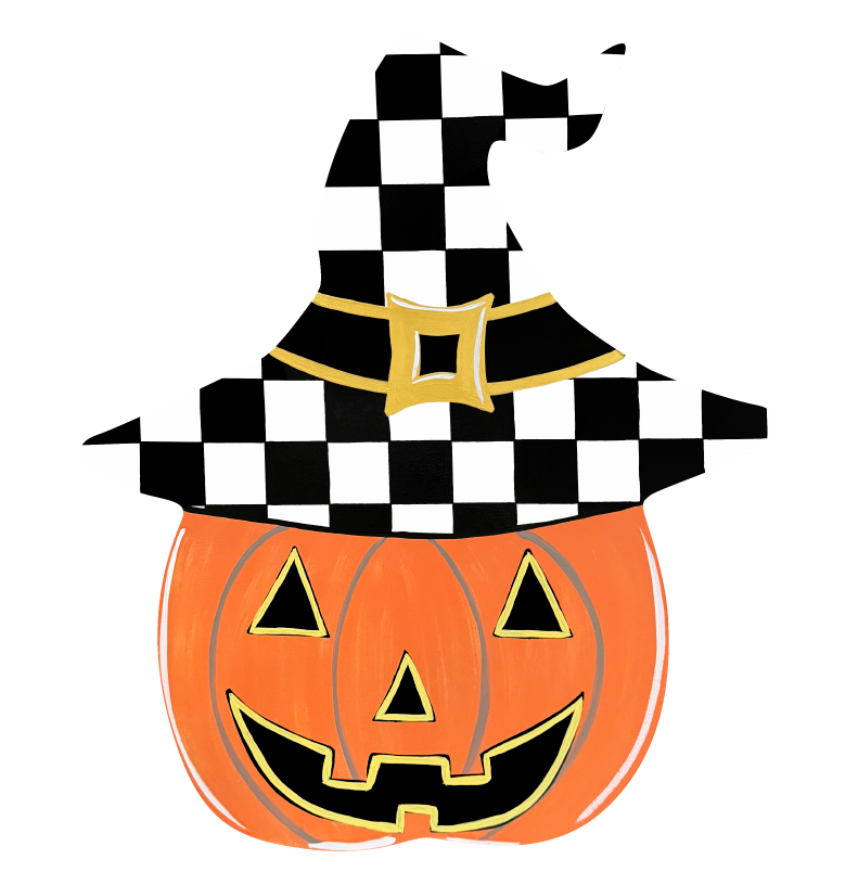 ASHLEY NICOLE DESIGNS JACK-O-LANTERN WITH CHECKERED WITCH HAT