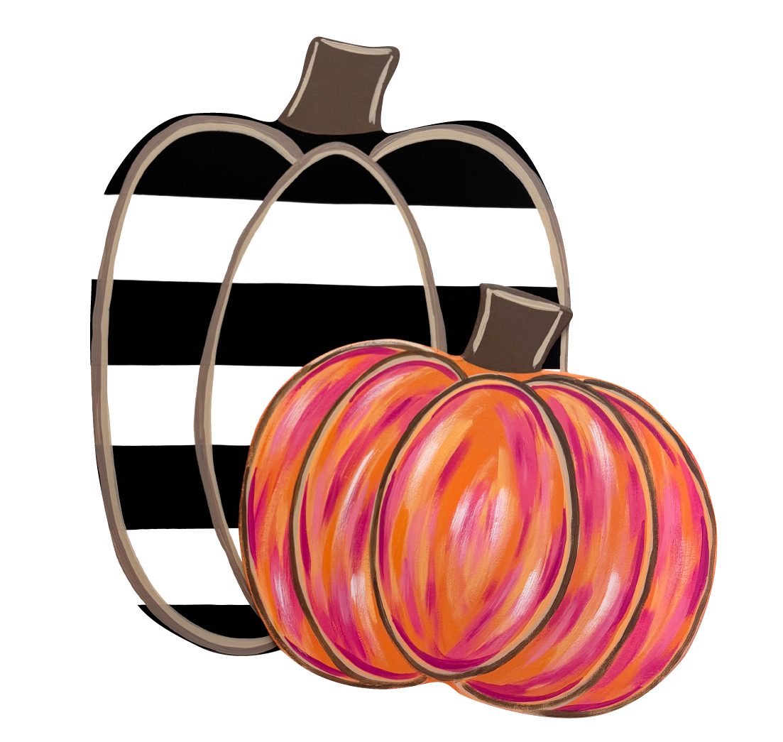 ASHLEY NICOLE DESIGNS TALL PUMPKIN WITH STRIPES AND SHORT COLORFUL PUMPKIN
