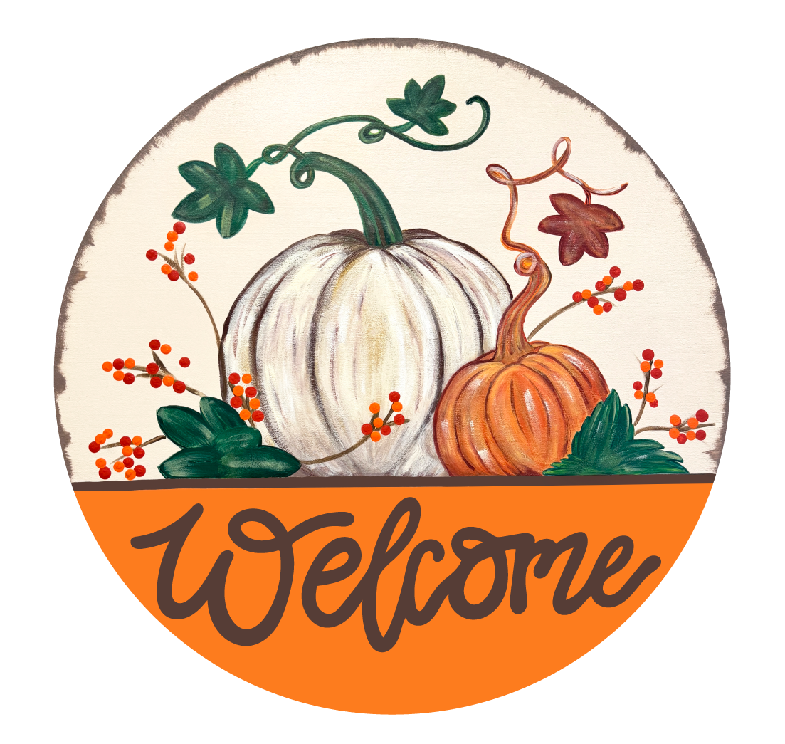 ASHLEY NICOLE DESIGNS CIRCLE WELCOME WITH PUMPKINS ON TOP