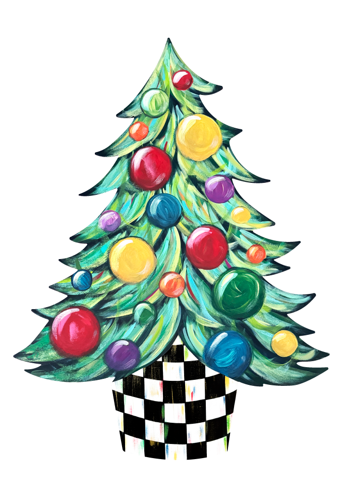 ASHLEY NICOLE DESIGNS DECORATED CHRISTMAS TREE WITH CHECKERED STAND