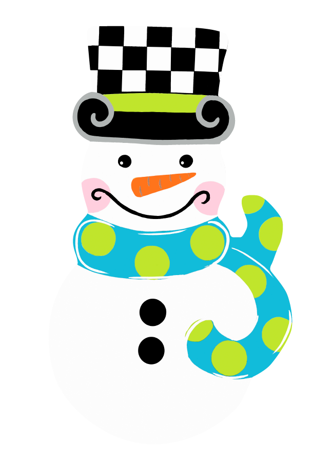 ASHLEY NICOLE DESIGNS SNOWMAN WITH CHECKERED HAT AND TEAL SCARF