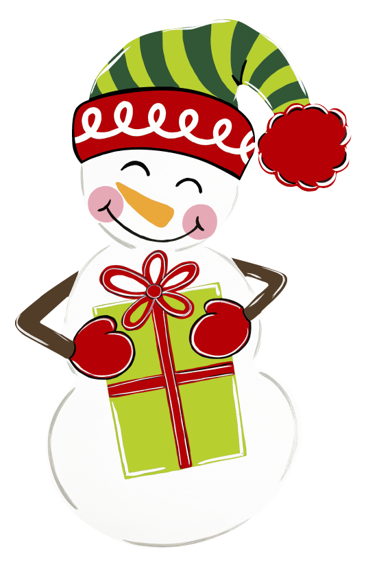 ASHLEY NICOLE DESIGNS HAPPY SNOWMAN WITH GREEN GIFT