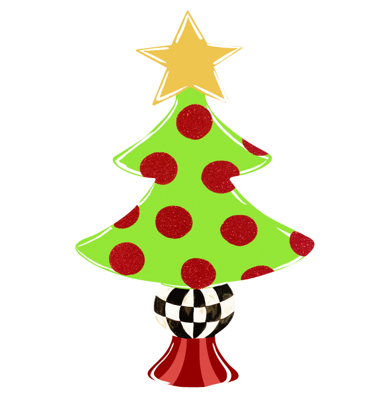 ASHLEY NICOLE DESIGNS GREEN TREE WITH RED POLKA DOTS AND YELLOW STAR