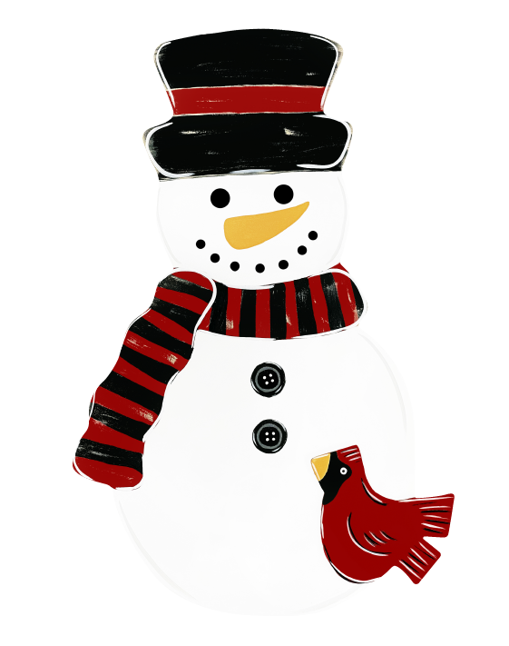 ASHLEY NICOLE DESIGNS SNOWMAN WITH REDBIRD AND BLACK AND RED SCARF