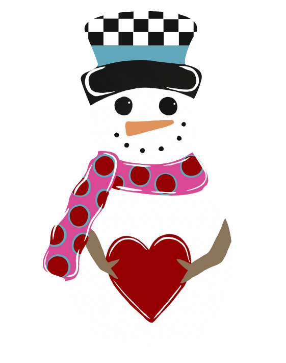ASHLEY NICOLE DESIGNS SNOWMAN WITH DOTTED SCARF AND HOLDING HEART