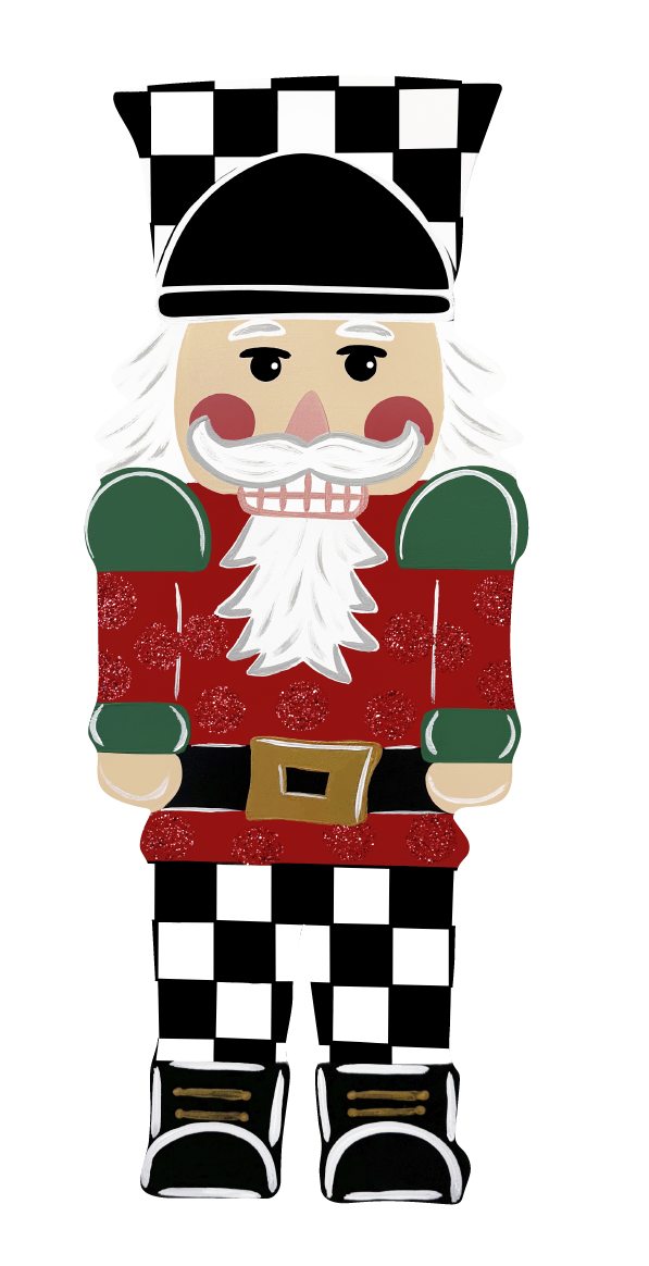 ASHLEY NICOLE DESIGNS RED AND GREEN NUTCRACKER WITH CHECKERED HAT