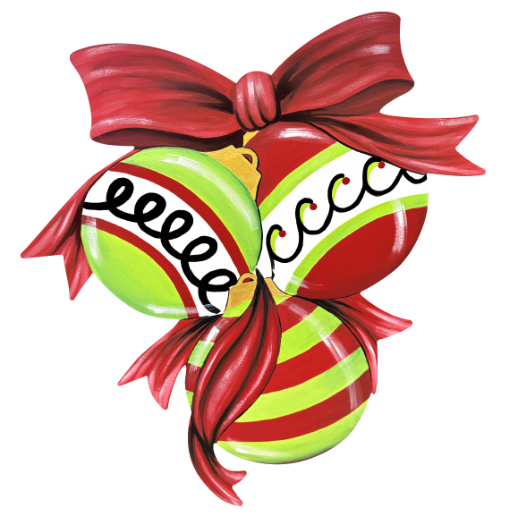 ASHLEY NICOLE DESIGNS TRIPLE ORNAMENTS WITH RED RIBBON