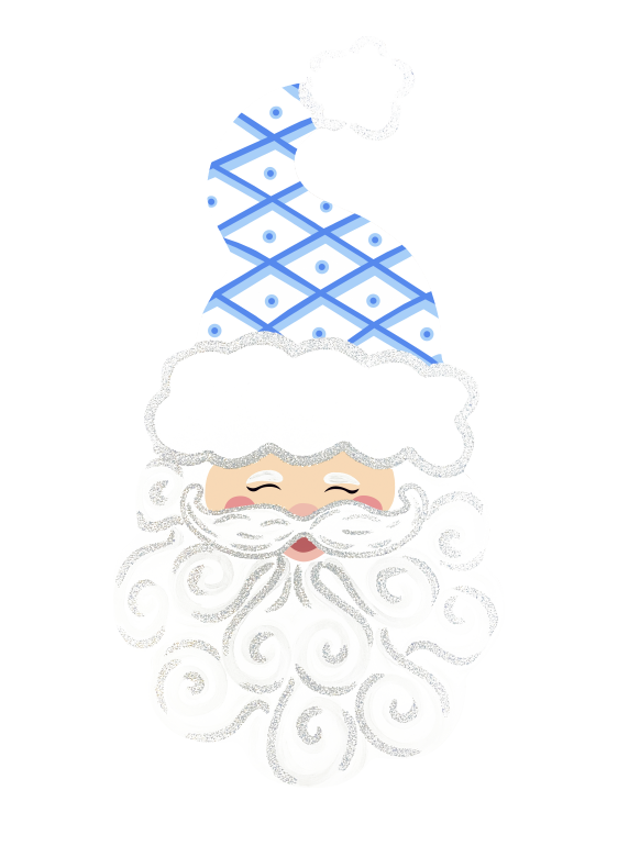 ASHLEY NICOLE DESIGNS SANTA HEAD WITH BLUE AND WHITE CHECKERED HAT