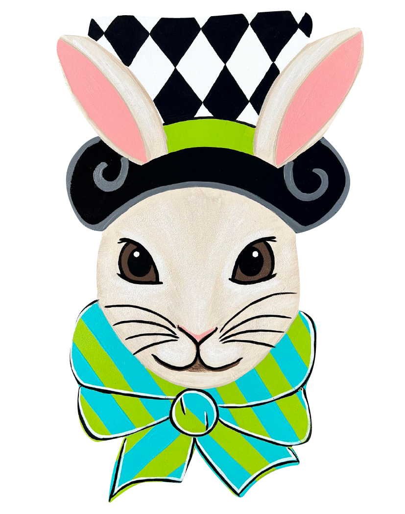 ASHLEY NICOLE DESIGNS WHITE RABBIT WITH CHECKERED TOP HAT