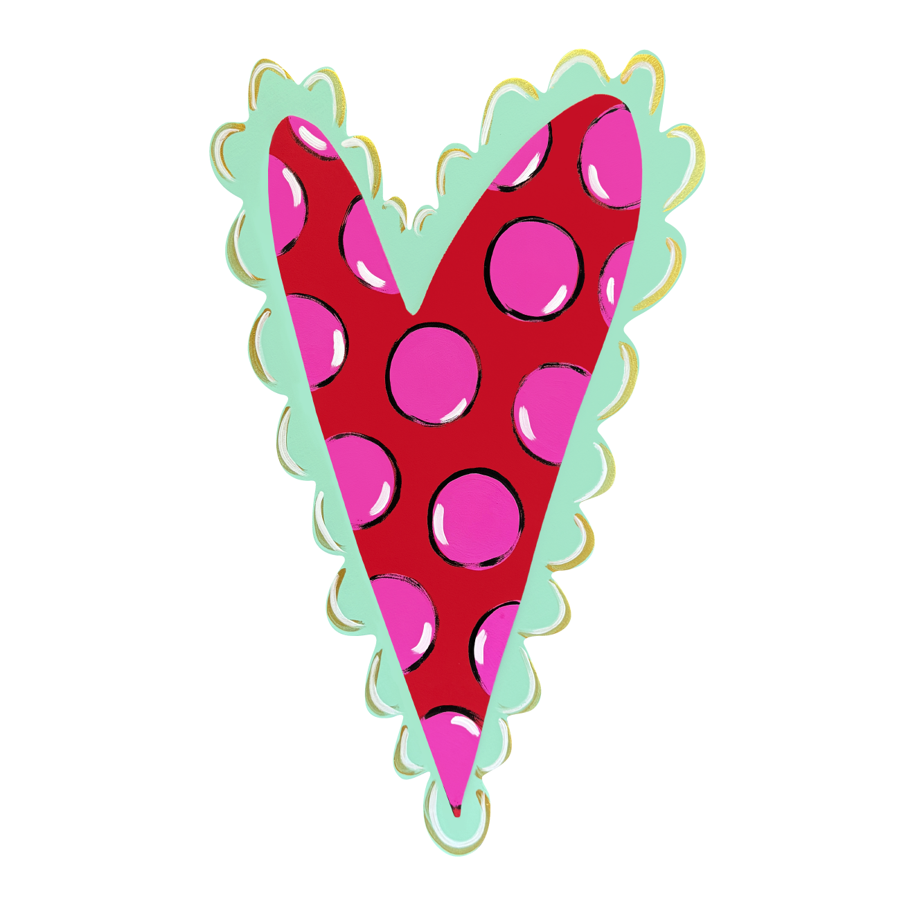 ASHLEY NICOLE DESIGNS RED NARROW HEART WITH PINK DOTS