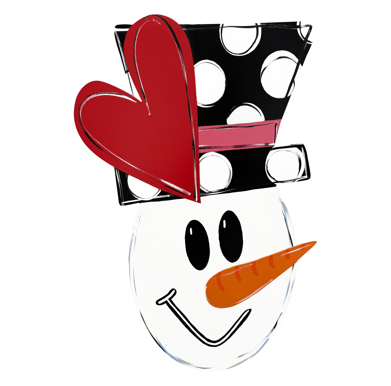 ASHLEY NICOLE DESIGNS SNOWMAN WITH BLACK AND WHITE HAT AND RED HEART