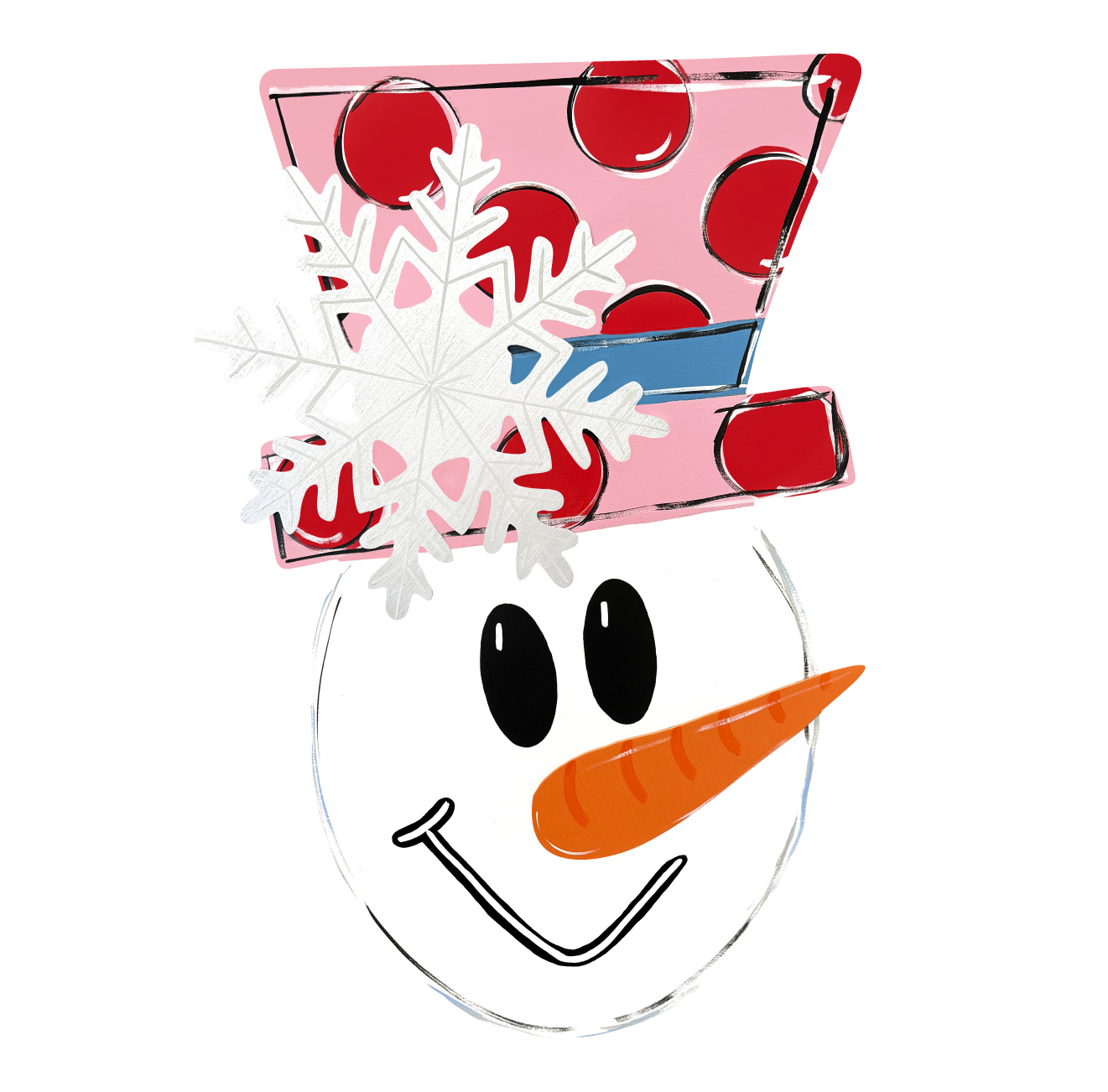 ASHLEY NICOLE DESIGNS SNOWMAN WITH PINK HAT WITH RED DOTS AND SNOWFLAKE