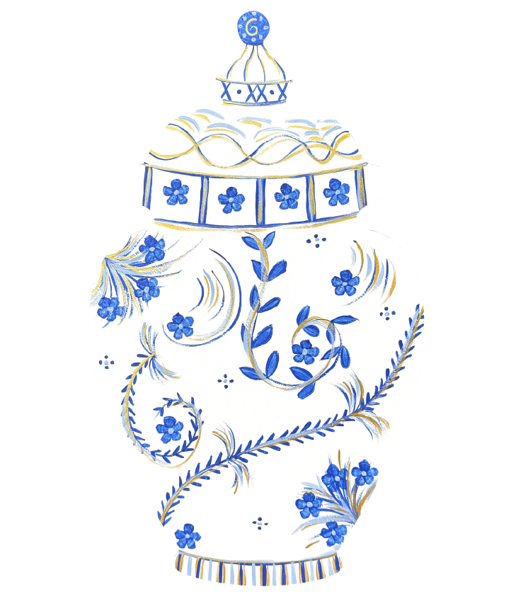 ASHLEY NICOLE DESIGNS VASE WITH BLUE FLOWERS