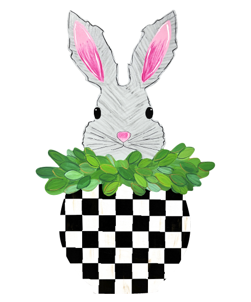 ASHLEY NICOLE DESIGNS WHITE BUNNY HEAD IN CHECKED POT
