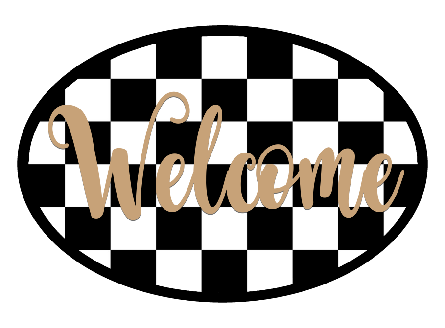ASHLEY NICOLE DESIGNS BLACK AND WHITE CHECKERED WELCOME