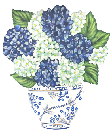 ASHLEY NICOLE DESIGNS BLUE AND FLOWERS IN POT