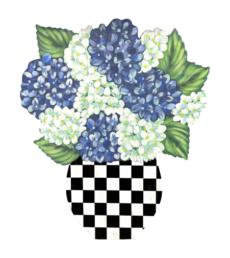 ASHLEY NICOLE DESIGNS BLUE AND WHITE FLOWERS WITH CHECKERED VASE