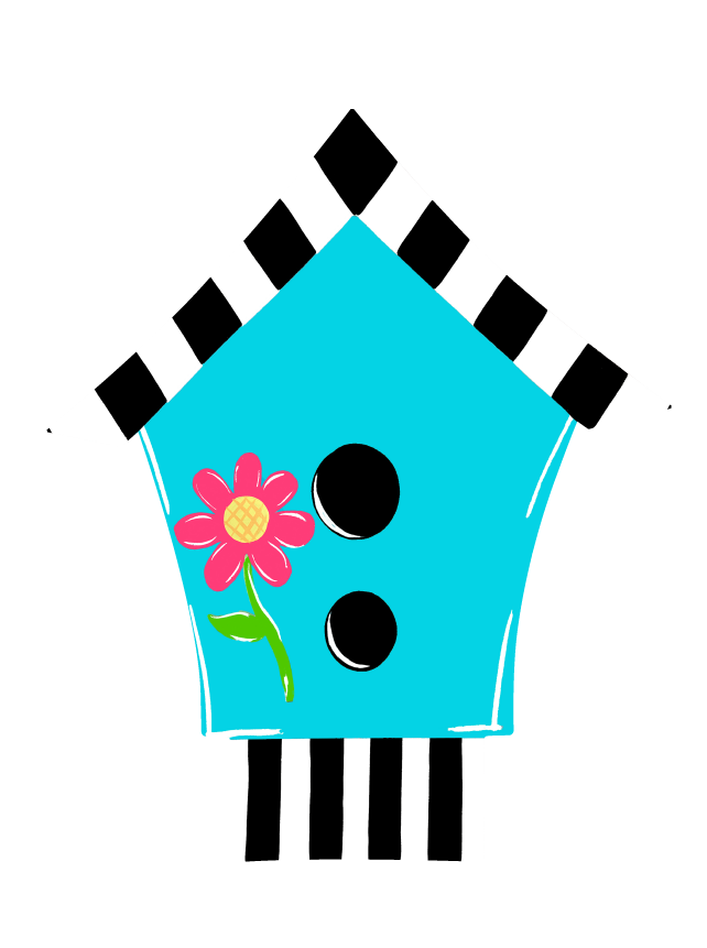 ASHLEY NICOLE DESIGNS BLUE BIRDHOUSE WITH CHECKED ROOF