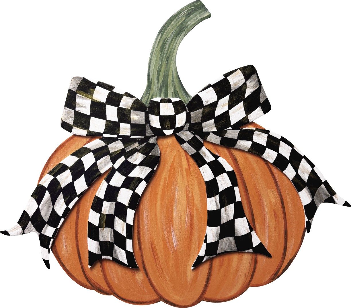 ASHLEY NICOLE DESIGNS PUMPKIN WITH BLACK CHECKERED RIBBON