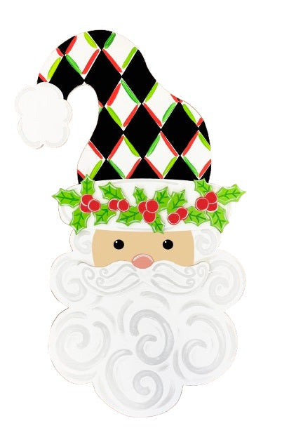 ASHLEY NICOLE DESIGNS SANTA HEAD WITH BLACK CHECKED HAT
