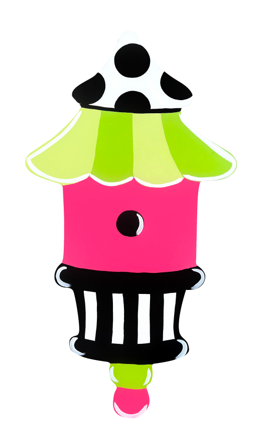 ASHLEY NICOLE DESIGNS PINK BIRDHOUSE WITH POLKA DOT ROOF